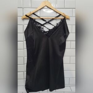 ROMA CONFIDENTIAL Satin Chemise Lingerie with Chain Strap Detail Criss Cross Bac